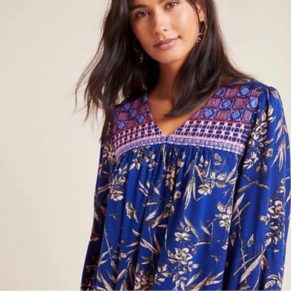 Anthropologie Peasant Top with Embroidered Bodice - SM